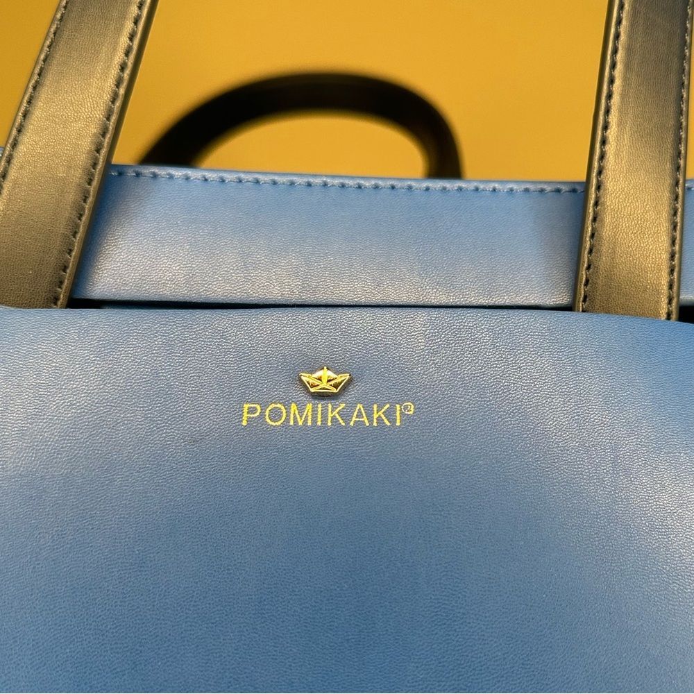 Origami by POMIKAKI Italy Blue Geometric Tote Bag Modern Vegan Leather Handbag - Picture 8 of 11